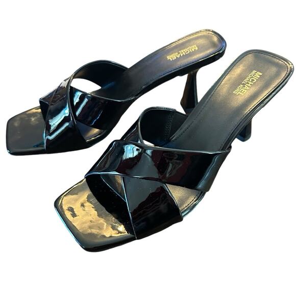 Michael Michael Kors Clara Patent Fluted Heels Mules Cross Straps NEW 9.5 - Picture 6 of 11
